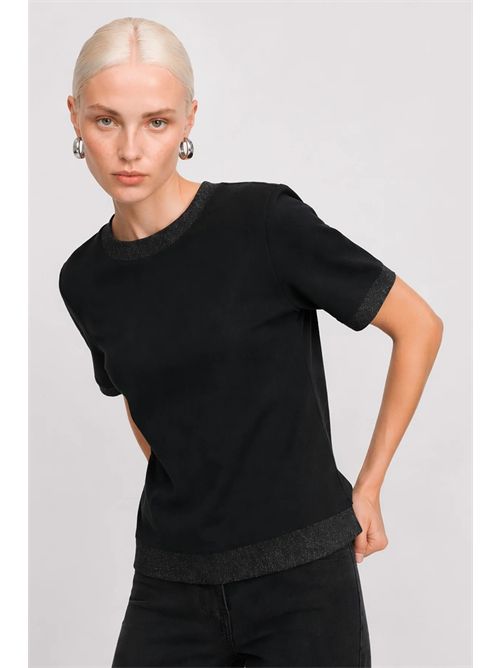 Maglia in viscosa con girocollo e dettagli metallizzati